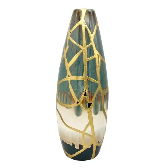 Kintsugi Vase 14” Drip Glaze Gold Crack Art Personal Growth Anniversary Gift - Picture 13 of 13